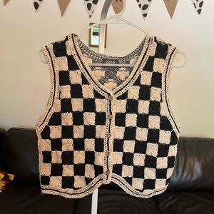Black & White checkered crocheted sweater vest